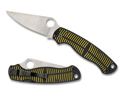 The Para Military  2 Salt Yellow Black CPM MagnaCut  Knife shown opened and closed.
