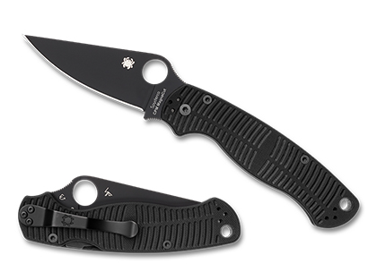 The Para Military  2 Salt Black G-10 CPM MagnaCut  Black Blade Knife shown opened and closed.