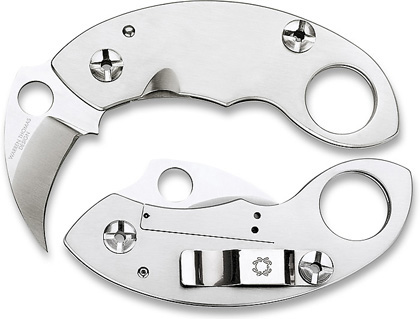 The Spyderco Karambit Knife shown opened and closed.
