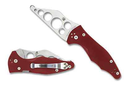 The Yojimbo  2 G-10 Red Trainer Knife shown opened and closed.