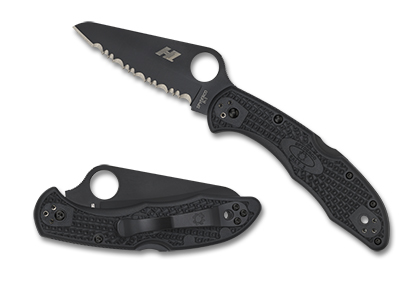 The Salt  2 FRN Black Black Blade Knife shown opened and closed.