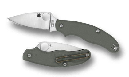 The UK Penknife  Foliage Green Knife shown opened and closed.