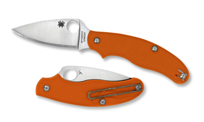 The UK Penknife  Safety Orange Knife shown opened and closed.