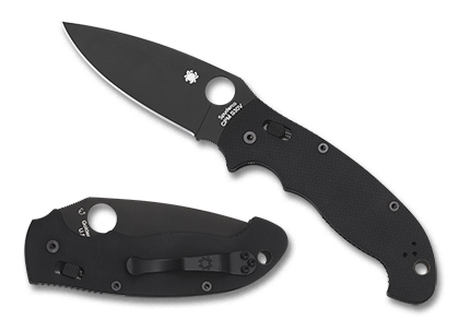 The Manix  2 XL Black G-10 Black Blade Knife shown opened and closed.