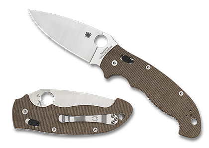 The Manix  2 XL Brown Canvas Micarta CPM CRU-WEAR Knife shown opened and closed.