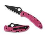 The Delica® 4 FRN Pink Black Blade shown open and closed.